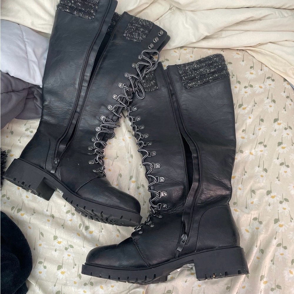 Torrid Black Lace-Up Knee-High Boots